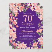 サプライズ70誕生日ピンクフローラ花紫 招待状 (正面/裏面)