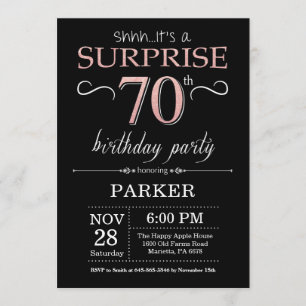 サプライズ70誕生日ブラックとバラピンク金ゴールド 招待状