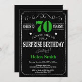 サプライズ70誕生日ブラックと緑の黒板 招待状 (正面/裏面)