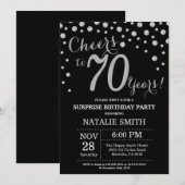 サプライズ70誕生日ブラックアンドシルバーダイヤモンド 招待状 (正面/裏面)