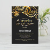サプライズ70誕生日ブラック金ゴールドスチームパンク 招待状 (スタンド正面)