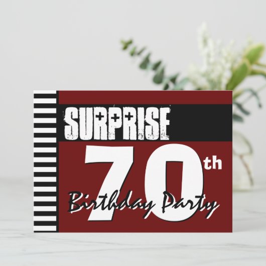 サプライズ70誕生日レッドおよびブラックV02 招待状 (スタンド正面)