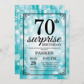 サプライズ70誕生日招待状ティール(緑がかった色)グリッター 招待状 (正面/裏面)