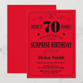 サプライズ70誕生日招待状ブラック&レッド 招待状 (正面/裏面)