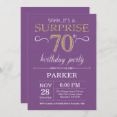 サプライズ70誕生日招待状紫と金ゴールド 招待状 (正面/裏面)