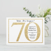 サプライズ70誕生日招待状金ゴールドグリッター 招待状 (スタンド正面)