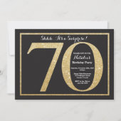 サプライズ70誕生日招待状金ゴールドグリッター 招待状 (正面)