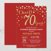 サプライズ70誕生日赤と金ゴールドダイヤモンド 招待状 (正面/裏面)