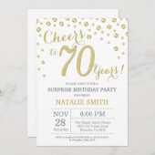 サプライズ70誕生日金ゴールドグリッターダイヤモンド 招待状 (正面/裏面)