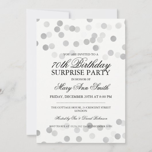 サプライズ70誕生日銀箔グリッター灯 招待状 (正面)