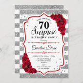 サプライズ70誕生日 – シルバーホワイトレッド 招待状 (正面/裏面)