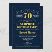 サプライズ70誕生日 – ネイビー金ゴールド 招待状 (正面/裏面)