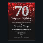 サプライズ70誕生日 – ブラックレッドシルバー 招待状<br><div class="desc">サプライズ70th誕生日招待状。赤エレガント黒デザインとフェイクグリッター銀大人の誕生日。ダイヤモンド、《写真》ぼけ味ライト、スクリプトフォント。男女の招待状。誕生日パーティスタイリッシュに最適。メッセージもしの詳細なカスタマイズが必要。</div>