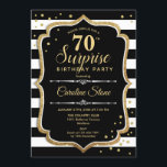 サプライズ70誕生日-白黒金ゴールド 招待状<br><div class="desc">サプライズ70th誕生日招待状。白黒のデザイン、スクリプトストライプフォント、グリッター金ゴールドと上品な。エレガントな誕生日パーティーに最適。任意のパーソナライズされた年齢を示すことができる。メッセージもしの詳細なカスタマイズが必要。</div>