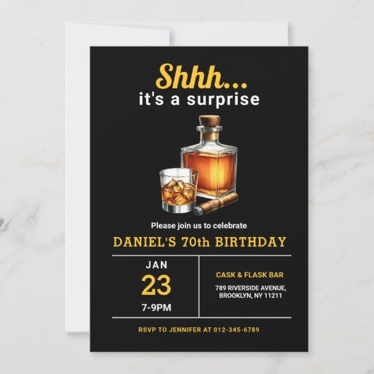 サプライズ70thウィスキーシガーバーボンバースデーパーティー 招待状 (正面)