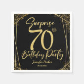 サプライズ70thバースデーパーティブラック&金ゴールドグリッター スタンダードカクテルナプキン (正面)