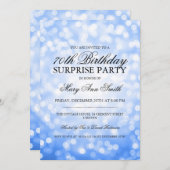 サプライズ70thバースデーパーティーブルーグリッターライト 招待状 (正面/裏面)