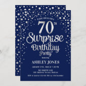 サプライズ70thバースデーパーティー – シルバー&ネイビーブルー 招待状 (正面/裏面)
