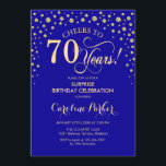 サプライズ70thバースデーパーティー – ブルー王室の金ゴールド 招待状<br><div class="desc">誕生日パーティーの招待状70日。サファイヤエレガントブルーと王室のグリッター金ゴールドの中のフェイクデザイン。スクリプトフォントとダイヤモンド紙吹雪の機能。応援70年！メッセージもしの詳細なカスタマイズが必要。</div>