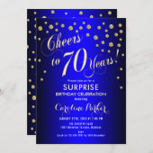 サプライズ70thバースデーパーティー – ブルー王室の金ゴールド 招待状 (正面/裏面)