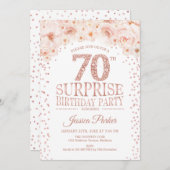 サプライズ70thバースデーパーティー – ホワイトローズ金ゴールド 招待状 (正面/裏面)