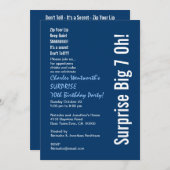 サプライズ70thバースデーモダンタパーティー青と白 招待状 (正面/裏面)