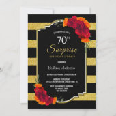 サプライズ70th誕生日ディナーブラック金ゴールド ストライプの 招待状 (正面)