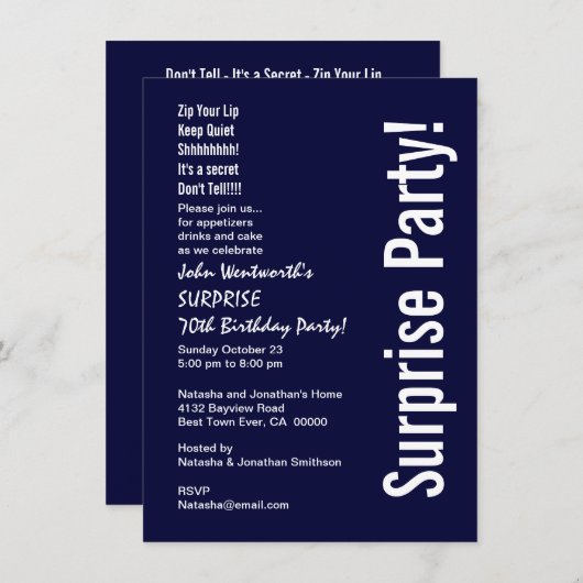 サプライズ70th誕生日バジェットミッドナイトホワイトV06 招待状 (正面/裏面)