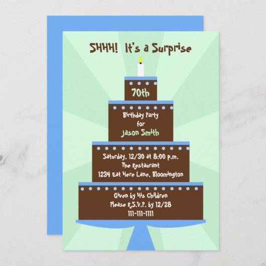 サプライズ70th誕生日パーティーの招待ケーキ 招待状 (正面/裏面)
