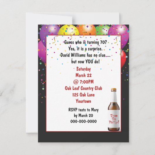 サプライズ70th誕生日パーティードア 招待状 (裏面)