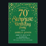 サプライズ70th誕生日パーティー – グリーン&金ゴールド 招待状<br><div class="desc">誕生日パーティーの招待状70日。エレガントデザインの森の緑とフェイクグリッター金ゴールド。スクリプトスタイリッシュのフォントと紙吹雪の機能。メッセージもしメッセージはカスタム年齢。</div>