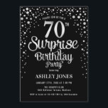 サプライズ70th誕生日パーティー – シルバー&ブラック 招待状<br><div class="desc">誕生日パーティーの招待状70日。エレガントデザインは黒とグリッター銀でフェイクす。スクリプトスタイリッシュのフォントと紙吹雪の機能。メッセージもしメッセージはカスタム年齢。</div>
