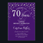 サプライズ70th誕生日パーティー – パープルシルバー 招待状<br><div class="desc">誕生日パーティーの招待状70日。紫エレガントとグリッター銀のフェイクデザイン。スクリプトフォントとダイヤモンド紙吹雪の機能。応援70年！メッセージもしの詳細なカスタマイズが必要。</div>