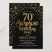 サプライズ70th誕生日パーティー – ブラック&金ゴールド 招待状 (正面/裏面)