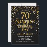 サプライズ70th誕生日パーティー – ブラック&金ゴールド 招待状<br><div class="desc">誕生日パーティーの招待状70日。黒エレガント色のデザインとフェイクグリッター金ゴールド。スクリプトスタイリッシュのフォントと紙吹雪の機能。メッセージもしメッセージはカスタム年齢。</div>