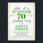 サプライズ70th誕生日パーティー – ホワイトグリーン 招待状<br><div class="desc">誕生日パーティーの招待状70日。白シンプル、緑、黒のデザインの上品な。機能スクエレガントリプトフォント男性または女性のための驚きの日のお祝い。どんなカスタマイズ年にも入る事ができる!</div>
