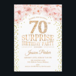 サプライズ70th誕生日パーティー – ホワイト金ゴールドピンク 招待状<br><div class="desc">誕生日パーティーの招待状70日。エレガントグリッター金ゴールドフェイクのデザイン、白とピンク。特徴紙吹雪、スクリプトフォントと水色赤面ピンクの花。メッセージもしの詳細なカスタマイズが必要。</div>