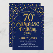 サプライズ70th誕生日パーティー – 海軍と金ゴールド 招待状 (正面/裏面)