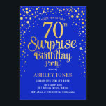 サプライズ70th誕生日パーティー – 王室のブルー&金ゴールド 招待状<br><div class="desc">誕生日パーティーの招待状70日。青エレガントと王室のグリッターの金ゴールドのフェイクデザイン。スクリプトスタイリッシュのフォントと紙吹雪の機能。メッセージもしメッセージはカスタム年齢。</div>