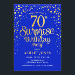 サプライズ70th誕生日パーティー – 王室のブルー&金ゴールド 招待状<br><div class="desc">誕生日パーティーの招待状70日。青エレガントと王室のグリッターの金ゴールドのフェイクデザイン。スクリプトスタイリッシュのフォントと紙吹雪の機能。メッセージもしメッセージはカスタム年齢。</div>