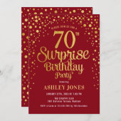 サプライズ70th誕生日パーティー – 赤と金ゴールド 招待状 (正面/裏面)