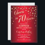 サプライズ70th誕生日パーティー – 赤金ゴールド 招待状<br><div class="desc">サプライズ70th誕生日パーティー招待エレガントデザイン赤のグリッターパタフェイクーン。機能スクリプトフォントと紙吹雪。応援70年！メッセージもしメッセージの年齢がカスタム必要だ。</div>