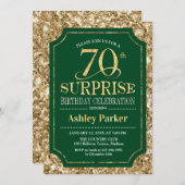 サプライズ70th誕生日パーティー – 金ゴールドグリーン 招待状 (正面/裏面)
