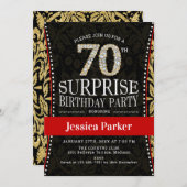 サプライズ70th誕生日パーティー – 金ゴールドブラック赤 招待状 (正面/裏面)