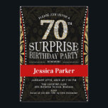 サプライズ70th誕生日パーティー – 金ゴールドブラック赤 招待状<br><div class="desc">サプライズ70th誕生日パーティー招エレガント待デザインでフェイクグリッター金ゴールド、黒と赤。</div>