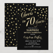 サプライズ70th誕生日パーティー – 金ゴールドブラック 招待状 (正面/裏面)