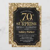 サプライズ70th誕生日パーティー – 金ゴールドブラック 招待状 (正面/裏面)