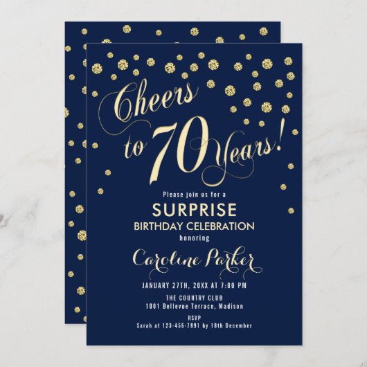 サプライズ70th誕生日パーティー – 金ゴールド海軍 招待状 (正面/裏面)