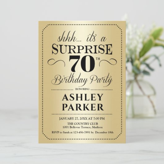 サプライズ70th誕生日パーティー – 金ゴールド 招待状 (スタンド正面)
