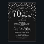 サプライズ70th誕生日パーティー – Silver Black 招待状<br><div class="desc">誕生日パーティーの招待状70日。エレガントデザインは黒とグリッター銀でフェイクす。スクリプトフォントとダイヤモンド紙吹雪の機能。応援70年！メッセージもしの詳細なカスタマイズが必要。</div>
